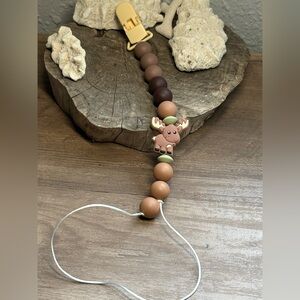 Moose Themed Brown Pacifier Clip